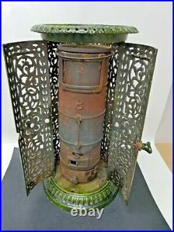 Antique Nestor Martin Enameled Cast Iron Parlor Stove Surround Green Free S&H