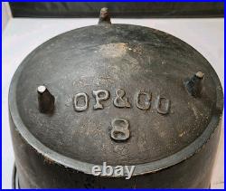 Antique O P & CO Cast Iron 3 Leg Bean Pot Kettle Bail Handle Hard To Find