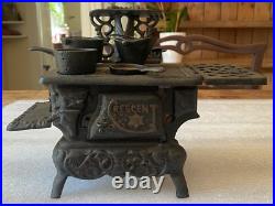Antique Original Crescent Miniature Cast Iron Toy Wood Stove Made In USA