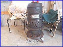 Antique Original Round Oak Wood Burning Burner Cast Iron Stove 18-0-3 Vintage