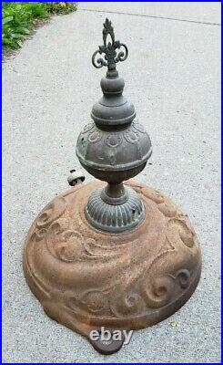 Antique Ornate Cast Iron Wood Coal Parlor Stove Top with Metal Finial Garland