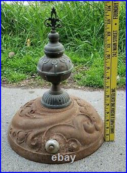 Antique Ornate Cast Iron Wood Coal Parlor Stove Top with Metal Finial Garland