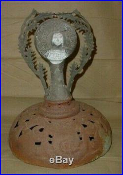 Antique P. D. Beckwith Round Oak Parlor Cook Stove Finial Cast Iron & Brass