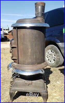 Antique Parlor Comfort Stove Cast Iron Coal/ Wood BPM Pot Belly Chrome Vintage