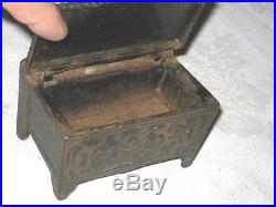 Antique Primitive Cast Iron Chest Match Safe Holder Stove Tool Striker Art Box