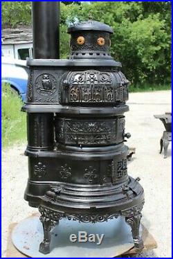 Antique Redway Burton Ornate Cast Iron Coal Burning Parlor Stove with 100% Mica
