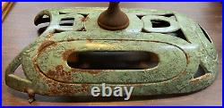 Antique Round Parlor Marbled Green Cast Iron Stove Top with Finial Primitive