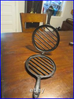 Antique Russells Patent April 9, 1867 Cast Iron Hinged steak grill broiler RARE