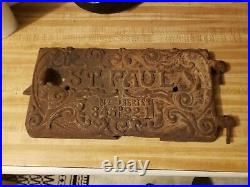 Antique ST. PAUL Cast Iron Stove Oven Door Minnesota Plaque No. 345 Series 22-1