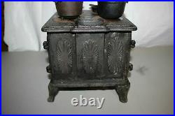 Antique Salesman Sample Cast Iron Stove With Cooking Implements