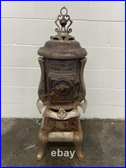 Antique Simmons Wilson Cast Iron Parlor Stove Ornate Victorian Heater 43in Tall