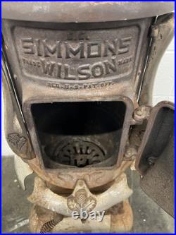 Antique Simmons Wilson Cast Iron Parlor Stove Ornate Victorian Heater 43in Tall