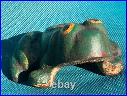 Antique Stove Foundry Bull Frog Cast Iron Advertising Doorstop Marked. Repair