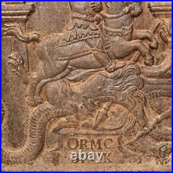 Antique Swedish Ormo Bruk Cast Iron St. George & Dragon Stove Plate 17th Century