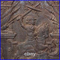 Antique Swedish Ormo Bruk Cast Iron St. George & Dragon Stove Plate 17th Century