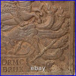 Antique Swedish Ormo Bruk Cast Iron St. George & Dragon Stove Plate 17th Century