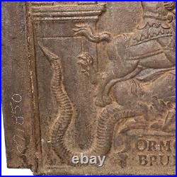 Antique Swedish Ormo Bruk Cast Iron St. George & Dragon Stove Plate 17th Century