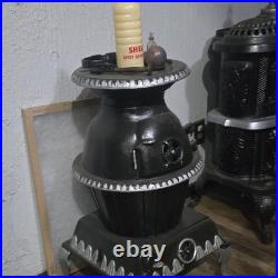 Antique Vintage Cast Iron Freestanding Wood Heating Stove Black Silver Matte