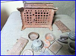 Antique Vintage Eagle Lancaster Brand Cast Iron Toy Stove Oven Many Accessories