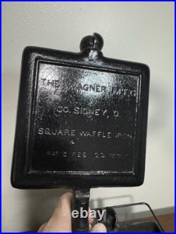 Antique Wagner Cast Iron Waffle Iron Pat. 1910 Spiral Handles