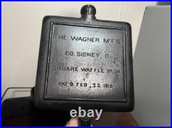Antique Wagner Cast Iron Waffle Iron Pat. 1910 Spiral Handles