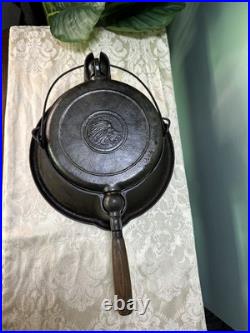 Antique Wapak High Grade Cast Iron Indian Head Waffle Iron High Base Antique Wapak High Grade Cast Iron Indian Head Waffle Iron High Base