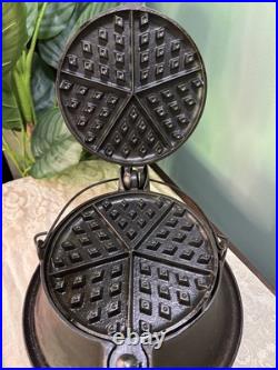 Antique Wapak High Grade Cast Iron Indian Head Waffle Iron High Base Antique Wapak High Grade Cast Iron Indian Head Waffle Iron High Base