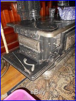 Antique Wood Cook Stove Black & Germer Radiant Home Cast Iron & NickelErie Pa