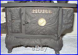 Antique c. 1900 HOME Cast Iron Toy Stove, J & E Stevens, CLOCK on Oven Door