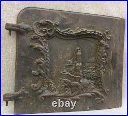Antique french alsacian cast iron stove door early 1900's castle