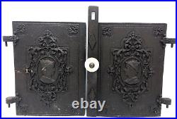 Antique pair of french stove doors 19th century cast iron furniture