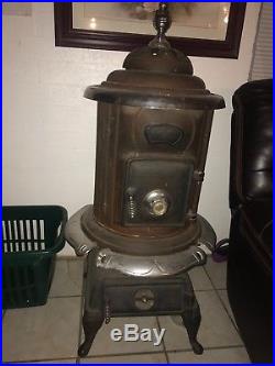 Antique parlor stove Hutch cast iron coal wood BPM pot belly chrome vintage