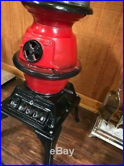 Atlanta Stove Works # 40 Antique Two -Tone Red Black Enamel Pot Belly Stove