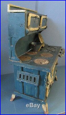 BLUE BIRD ORIGINAL OLD CAST IRON TOY COOK STOVE, With FRY PAN & COAL HOD, ON SALE