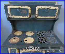 BLUE BIRD ORIGINAL OLD CAST IRON TOY COOK STOVE, With FRY PAN & COAL HOD, ON SALE