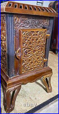 Beautiful Antique French Art Nouveau Pied-selle Enamel And Iron Stove