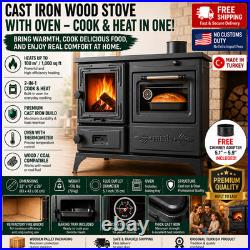 Black Cast Iron Wood Stove with Oven Farmhouse Cooker Fireplace Heater