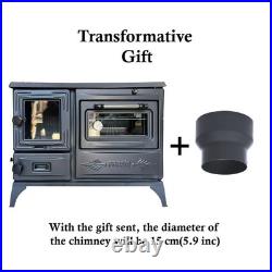 Black Cast Iron Wood Stove with Oven Farmhouse Cooker Fireplace Heater