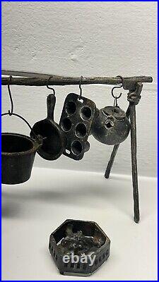 Boyd's Bears MINI CAST IRON CAMPFIRE SET pit stove pots pans