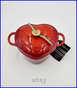 Brandani Italy HEART Shaped RED Glitter Cast Iron Dutch Oven 4qt Valentines Day