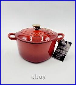 Brandani Italy HEART Shaped RED Glitter Cast Iron Dutch Oven 4qt Valentines Day