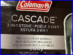 COLEMAN CASCADE 3-in-1 Stove Incl Cast Iron Grate, Grill Pan, & Griddle. EUC