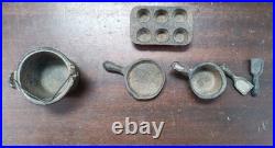 CRESCENT Vintage Large Cast Iron Wood Stove Pots Pans Salesman Sample Toy CRESCENT Vintage Large Cast Iron Wood Stove Pots Pans Salesman Sample Toy