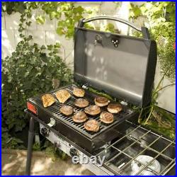 Camp Chef Deluxe Cast Iron 16 Inch 2 Burner Stove Barbecue Gas Grill Box BB90L