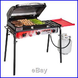 Camp Chef SPG90B 3 Burner Stove Barbecue Gas Grill with 16 Cast Iron Burner Box