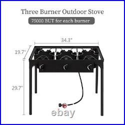 Camp Three Burner Stove Propane Gas Cooker Cast Iron Patio Cooking Burners