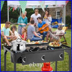 Camping 3 Portable Burners Cast Iron Stove Propane Gas Cooker Outdoor Black