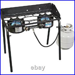 Camping Double Portable Burner Cast Iron Stove 30,000 BTU Heating Cooking Black