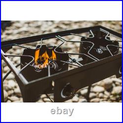 Camping Double Portable Burner Cast Iron Stove with Stand Heating Cooking Black