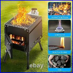 Camping Tent Stove with Chimney Pipes, Portable Wood Burning Outdoor Stove